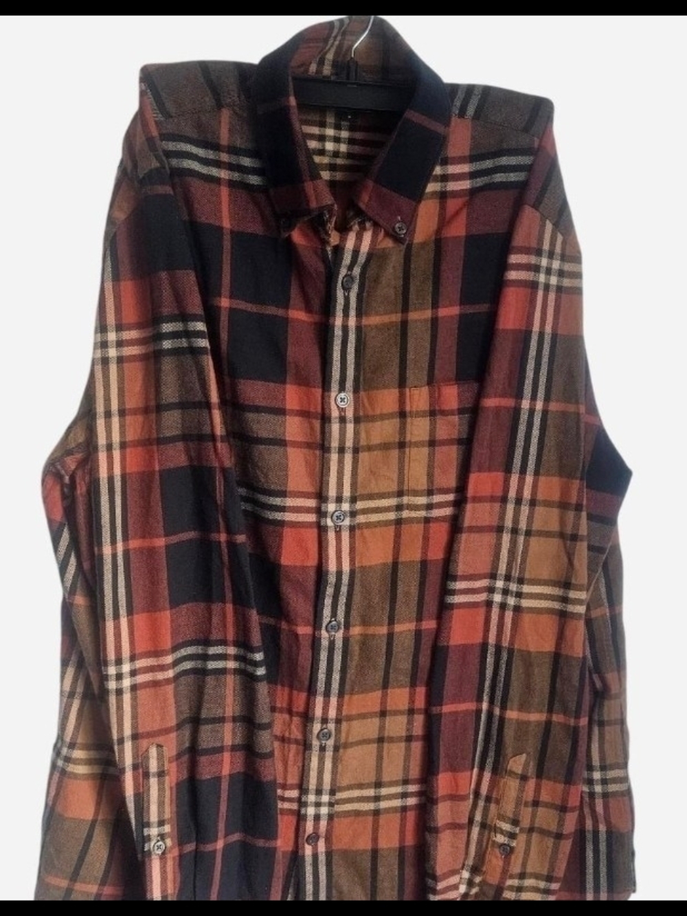 Express Men's Plaid Button-Down Shirt in Black, Brown, Orange